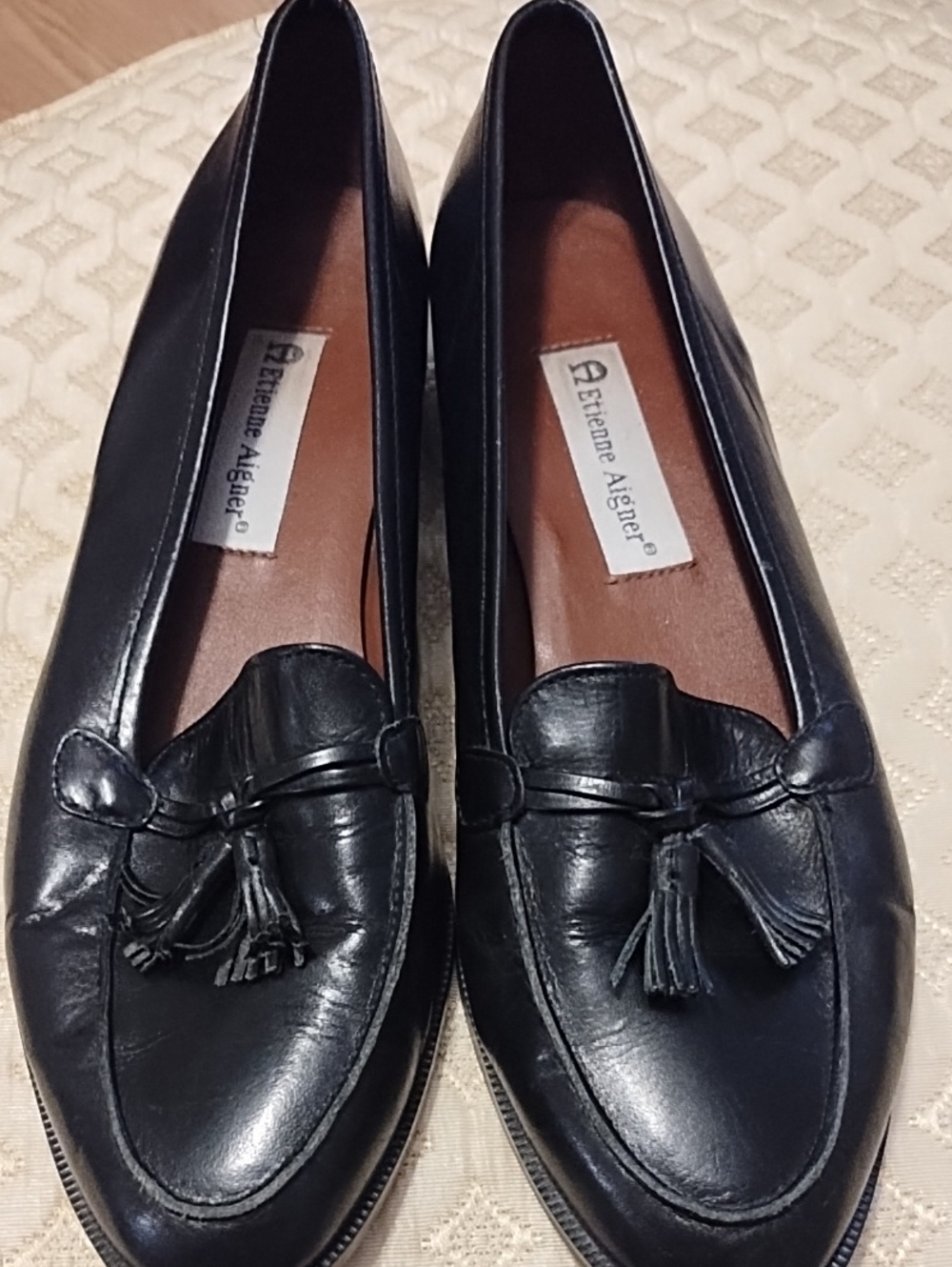 Etienne Aigner Black Leather Tassel Loafers
